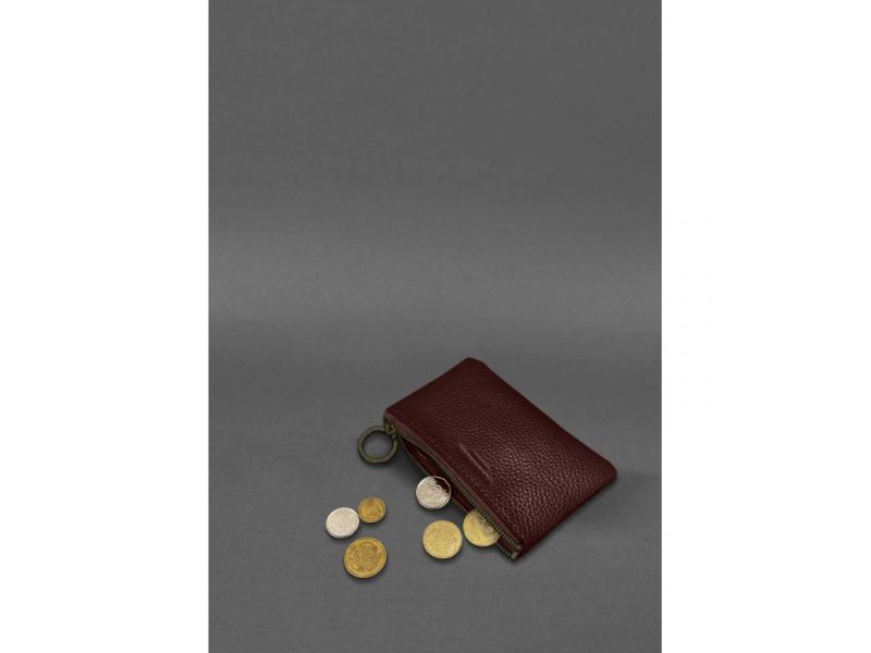 Кожаная монетница / мини-косметичка 3.0 бордовая флотар, фото 2