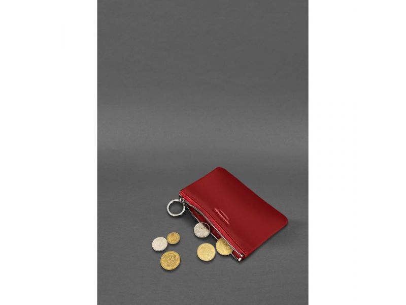 Кожаная монетница / мини-косметичка 3.0 красная краст, фото 2