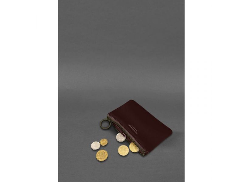 Кожаная монетница / мини-косметичка 3.0 бордовая краст, фото 2