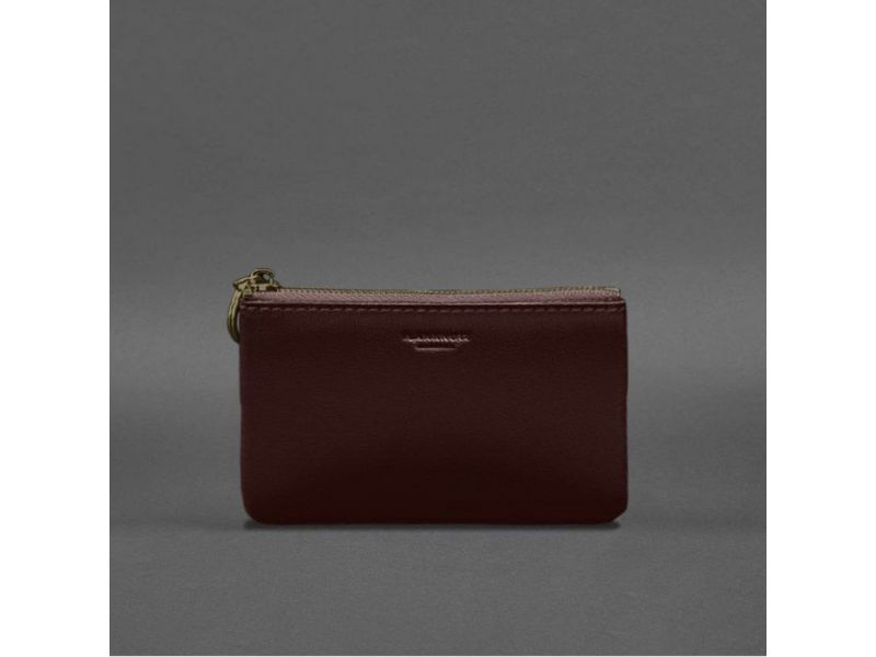 Кожаная монетница / мини-косметичка 3.0 бордовая краст, фото 3