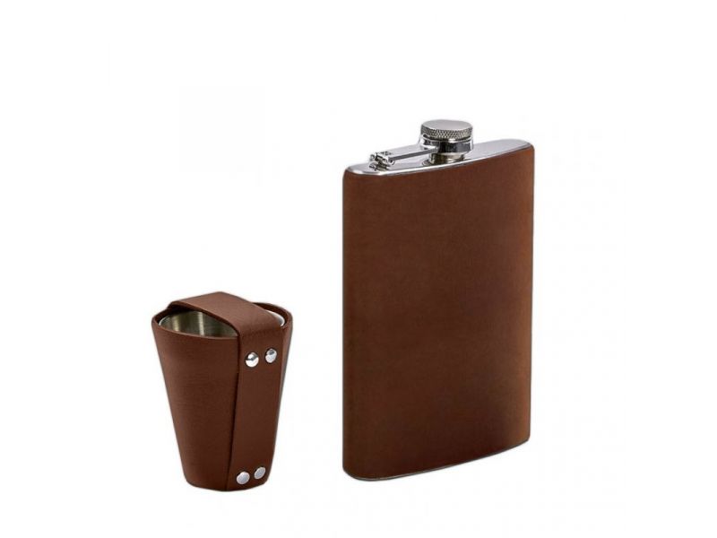 Набор с флягой и рюмками в кожаном чехле светло-коричневый Crazy Horse, фото 4