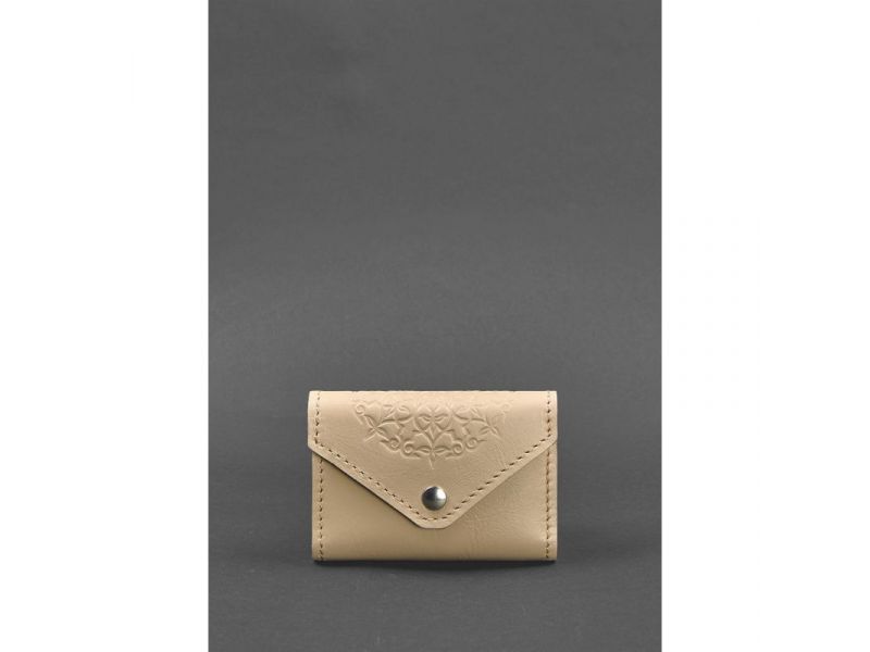 Женский кожаный кард-кейс 3.0 (Гармошка) светло-бежевый с мандалой, фото 1