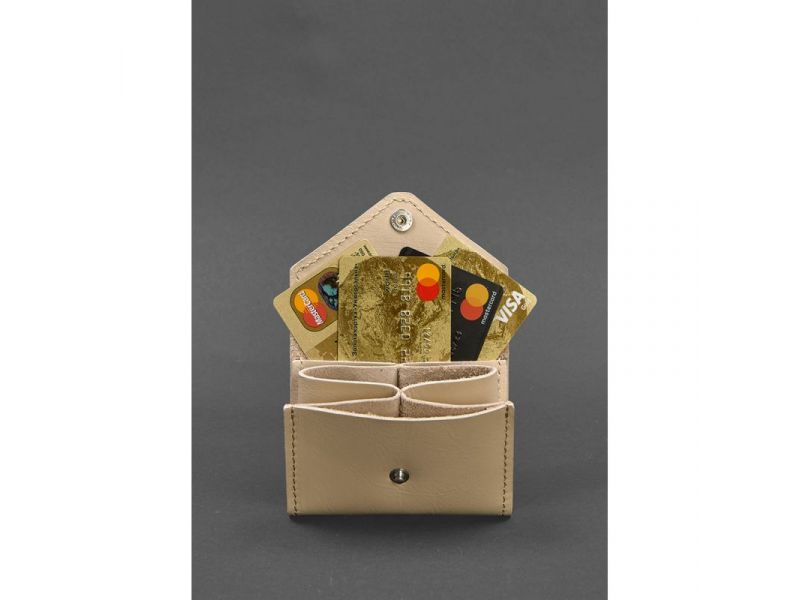 Женский кожаный кард-кейс 3.0 (Гармошка) светло-бежевый с мандалой, фото 2