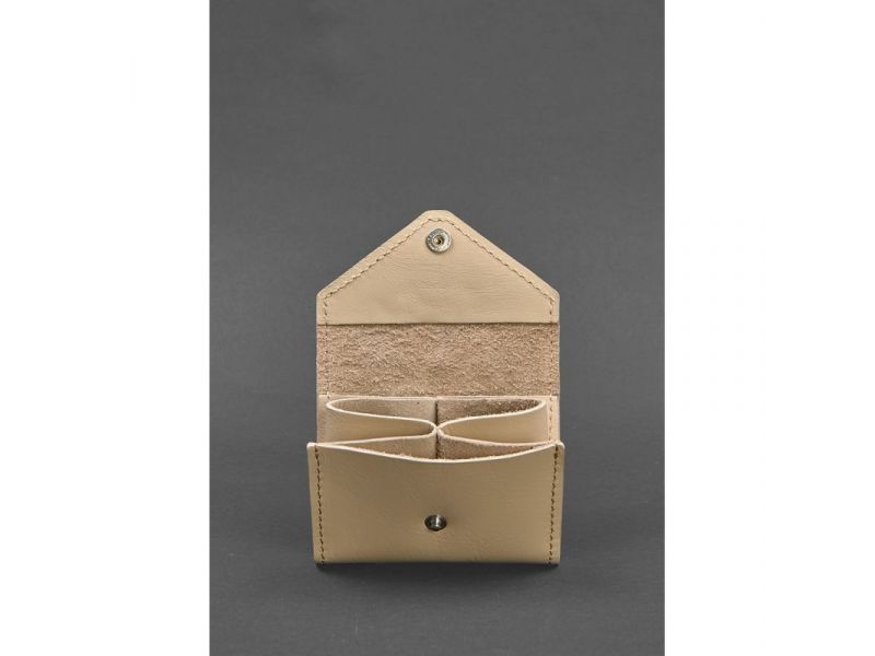 Женский кожаный кард-кейс 3.0 (Гармошка) светло-бежевый с мандалой, фото 3