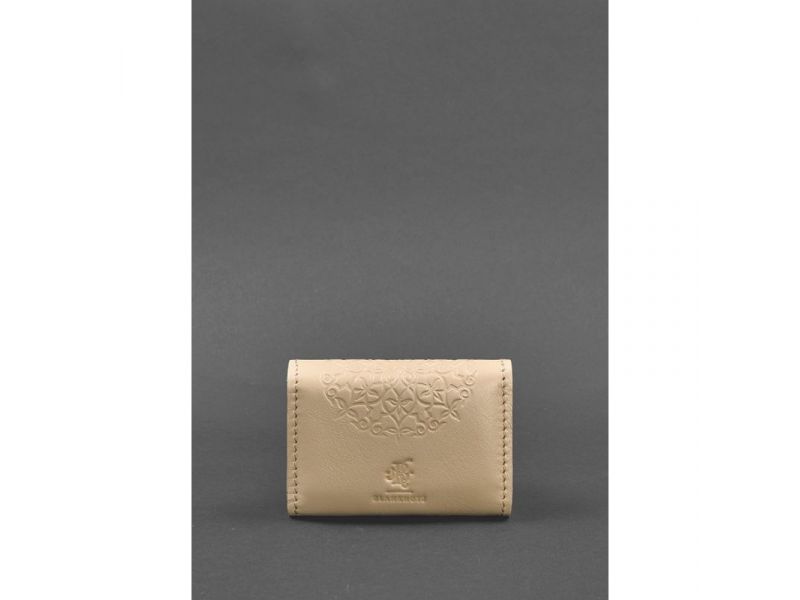 Женский кожаный кард-кейс 3.0 (Гармошка) светло-бежевый с мандалой, фото 4