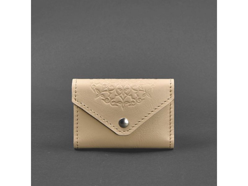 Женский кожаный кард-кейс 3.0 (Гармошка) светло-бежевый с мандалой, фото 5