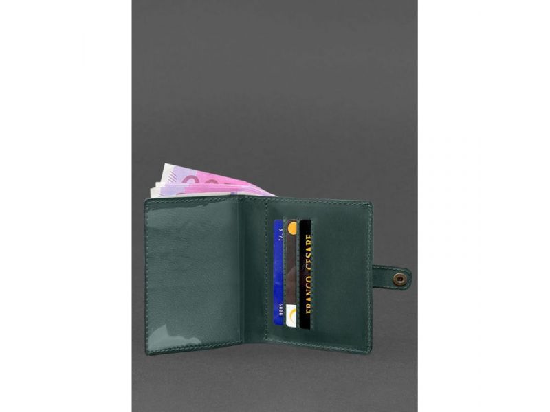 Кожаная обложка-портмоне для удостоверения офицера 11.0 зеленая Crazy Horse, фото 4