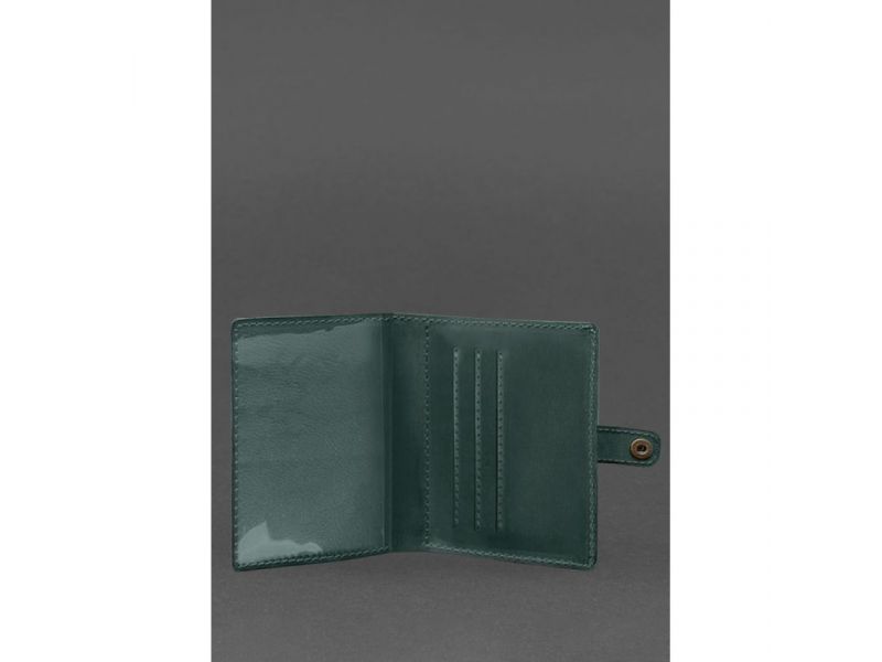 Кожаная обложка-портмоне для удостоверения офицера 11.0 зеленая Crazy Horse, фото 3