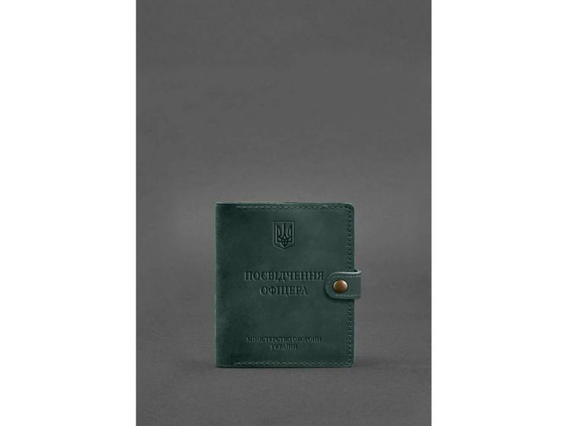 Кожаная обложка-портмоне для удостоверения офицера 11.0 зеленая Crazy Horse, фото 1