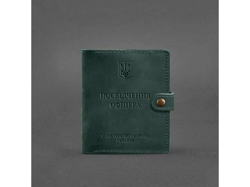 Кожаная обложка-портмоне для удостоверения офицера 11.0 зеленая Crazy Horse, фото 5