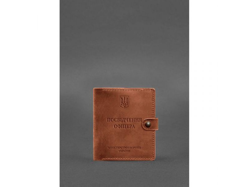 Кожаная обложка-портмоне для удостоверения офицера 11.0 светло-коричневая Crazy Horse, фото 1