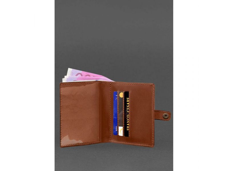 Кожаная обложка-портмоне для удостоверения офицера 11.0 светло-коричневая Crazy Horse, фото 4