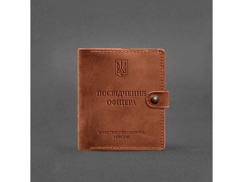 Кожаная обложка-портмоне для удостоверения офицера 11.0 светло-коричневая Crazy Horse, фото 5