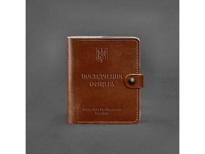 Кожаная обложка-портмоне для удостоверения офицера 11.0 светло-коричневая, фото 5