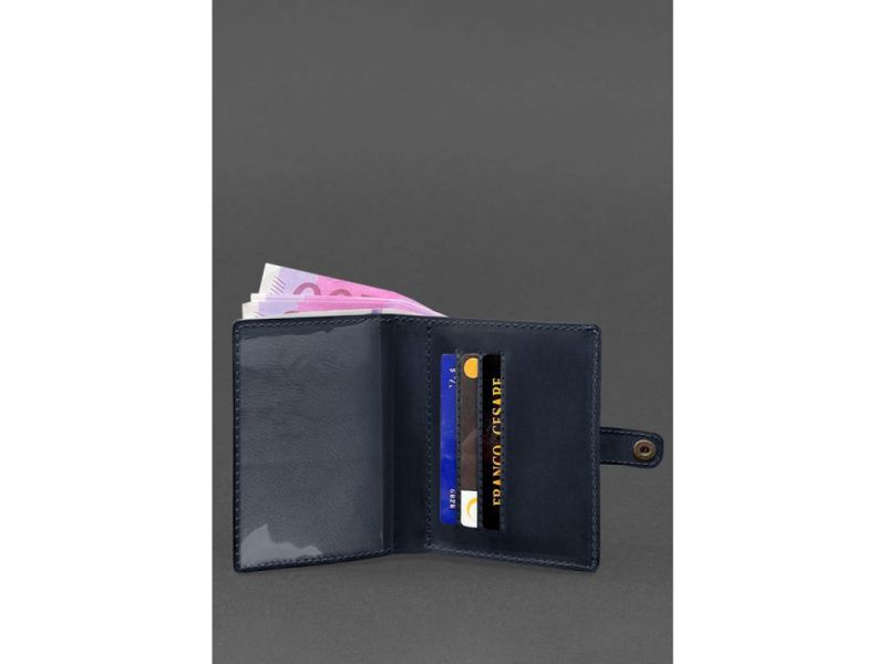 Кожаная обложка-портмоне для удостоверения офицера 11.0 темно-синяя Crazy Horse, фото 4