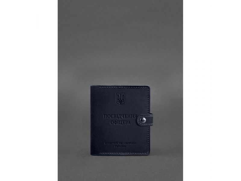 Кожаная обложка-портмоне для удостоверения офицера 11.0 темно-синяя Crazy Horse, фото 1
