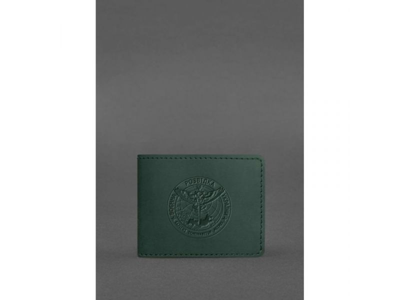 Кожаная обложка на удостоверение Главного управления разведки (ГУР) зеленая Crazy Horse, фото 1