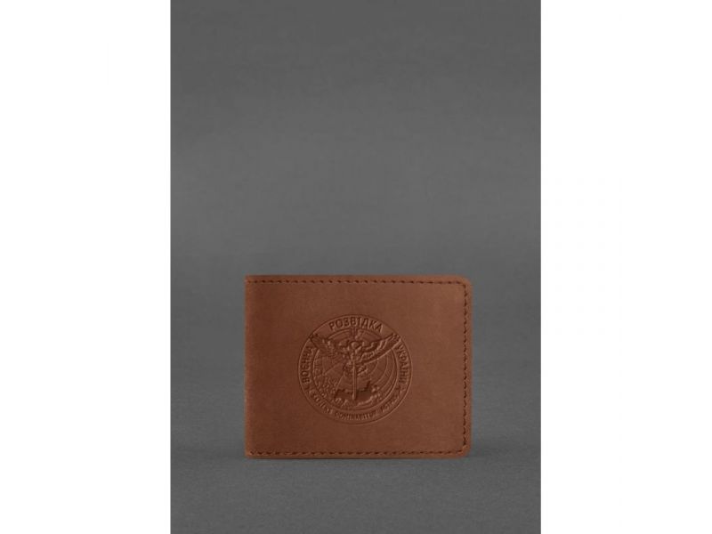 Кожаная обложка на удостоверение Главного управления разведки (ГУР) светло-коричневая Crazy Horse, фото 1