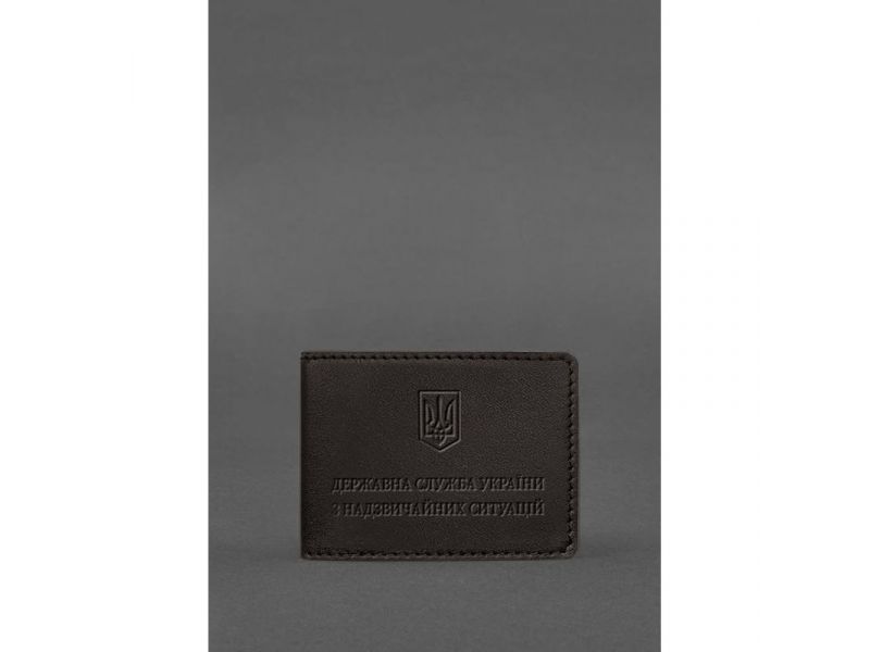 Кожаная обложка на удостоверение Государственной службы Украины по чрезвычайным ситуациям (ДСНС) темно-коричневая, фото 1