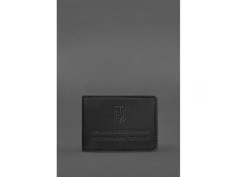 Кожаная обложка на удостоверение Государственной службы Украины по чрезвычайным ситуациям (ДСНС) Черная, фото 1