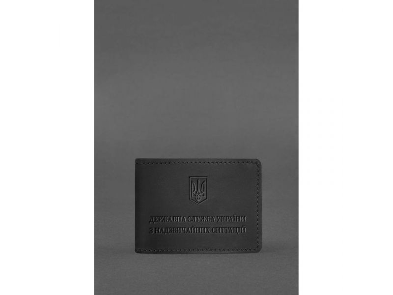 Кожаная обложка на удостоверение Государственной службы Украины по чрезвычайным ситуациям (ДСНС) черная Crazy Horse, фото 1
