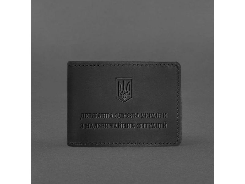 Кожаная обложка на удостоверение Государственной службы Украины по чрезвычайным ситуациям (ДСНС) черная Crazy Horse, фото 4