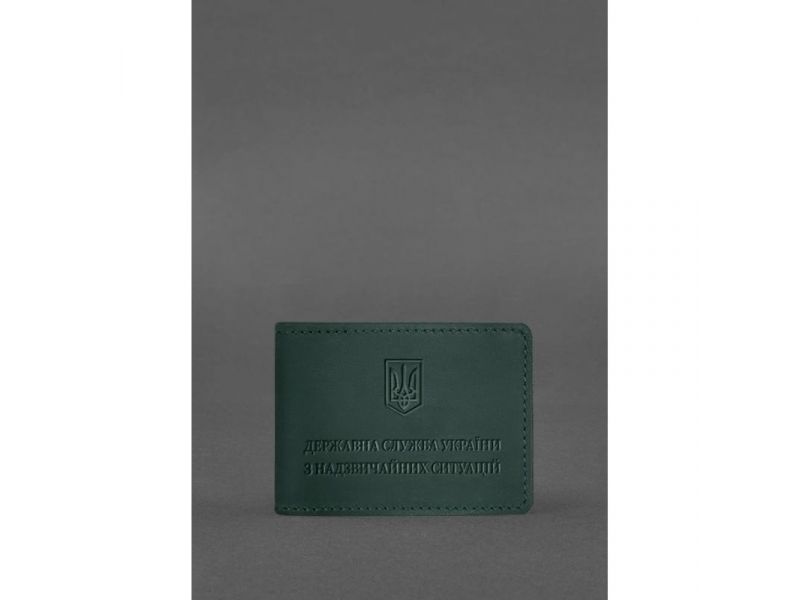Кожаная обложка на удостоверение Государственной службы Украины по чрезвычайным ситуациям ДСНС) зеленая Crazy Horse, фото 1