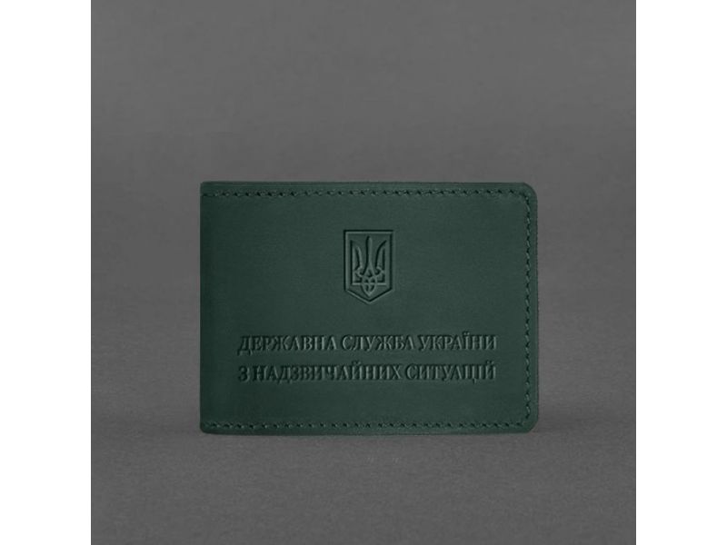 Кожаная обложка на удостоверение Государственной службы Украины по чрезвычайным ситуациям ДСНС) зеленая Crazy Horse, фото 4