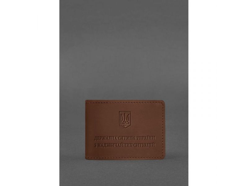 Кожаная обложка на удостоверение Государственной службы Украины по чрезвычайным ситуациям (ДСНС) светло-коричневая Crazy Horse, фото 1