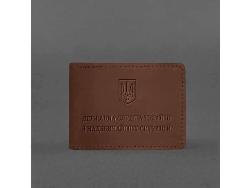 Кожаная обложка на удостоверение Государственной службы Украины по чрезвычайным ситуациям (ДСНС) светло-коричневая Crazy Horse, фото 4