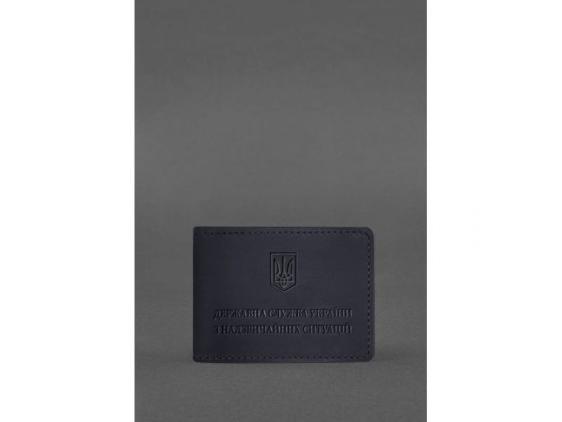 Кожаная обложка на удостоверение Государственной службы Украины по чрезвычайным ситуациям (ДСНС) темно-синяя Crazy Horse, фото 1