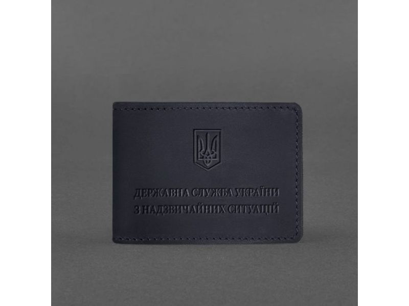 Кожаная обложка на удостоверение Государственной службы Украины по чрезвычайным ситуациям (ДСНС) темно-синяя Crazy Horse, фото 4