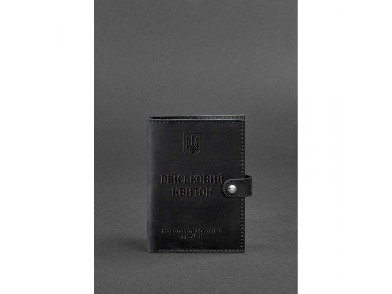 Кожаная обложка-портмоне для военного билета 15.0 черная Crazy Horse, фото 1