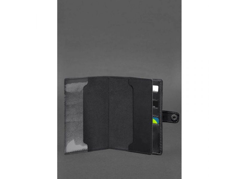 Кожаная обложка-портмоне для военного билета 15.0 черная Crazy Horse, фото 2