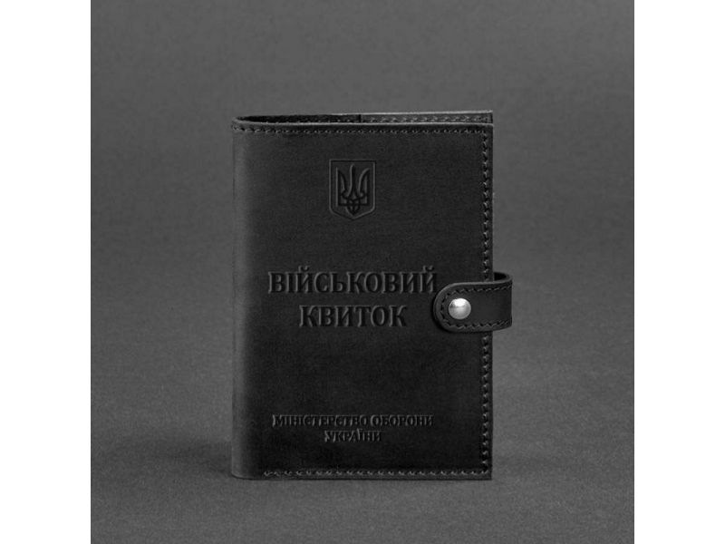 Кожаная обложка-портмоне для военного билета 15.0 черная Crazy Horse, фото 4