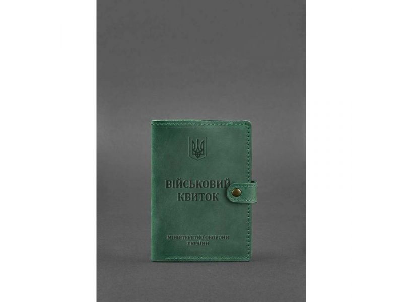 Кожаная обложка-портмоне для военного билета 15.0 зеленая Crazy Horse, фото 1