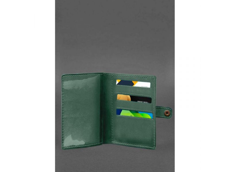 Кожаная обложка-портмоне для военного билета 15.0 зеленая Crazy Horse, фото 3