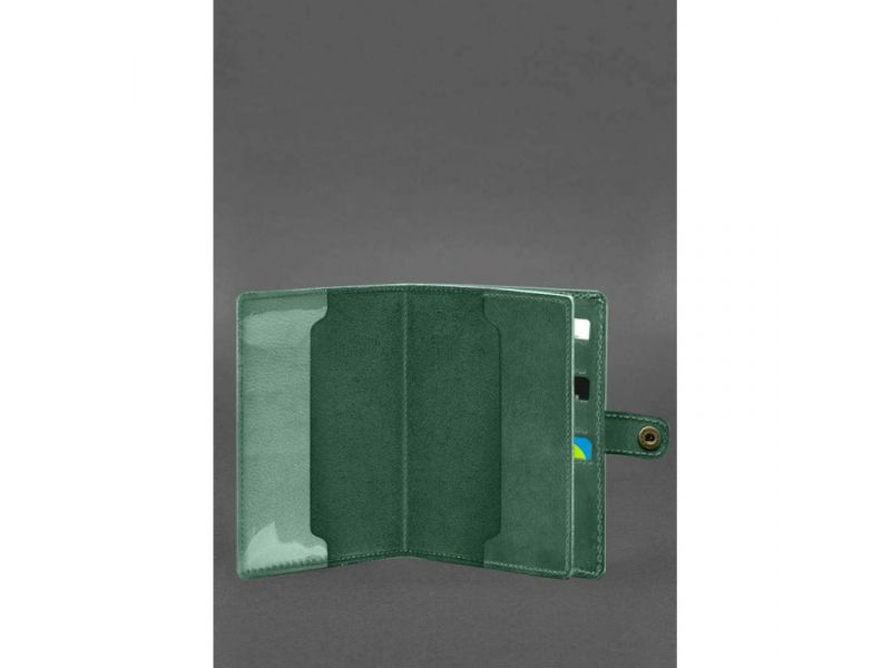 Кожаная обложка-портмоне для военного билета 15.0 зеленая Crazy Horse, фото 2