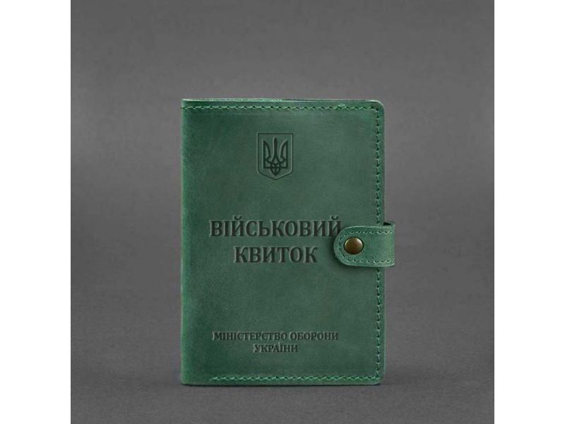 Кожаная обложка-портмоне для военного билета 15.0 зеленая Crazy Horse, фото 4