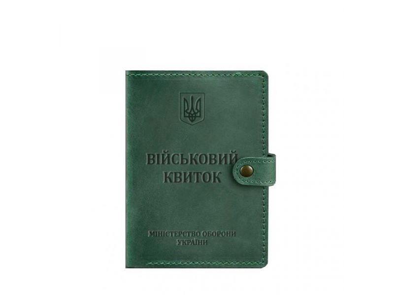 Кожаная обложка-портмоне для военного билета 15.0 зеленая Crazy Horse, фото 5