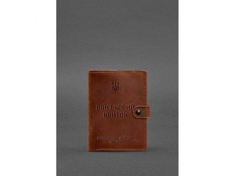 Кожаная обложка-портмоне для военного билета 15.0 светло-коричневая Crazy Horse, фото 1