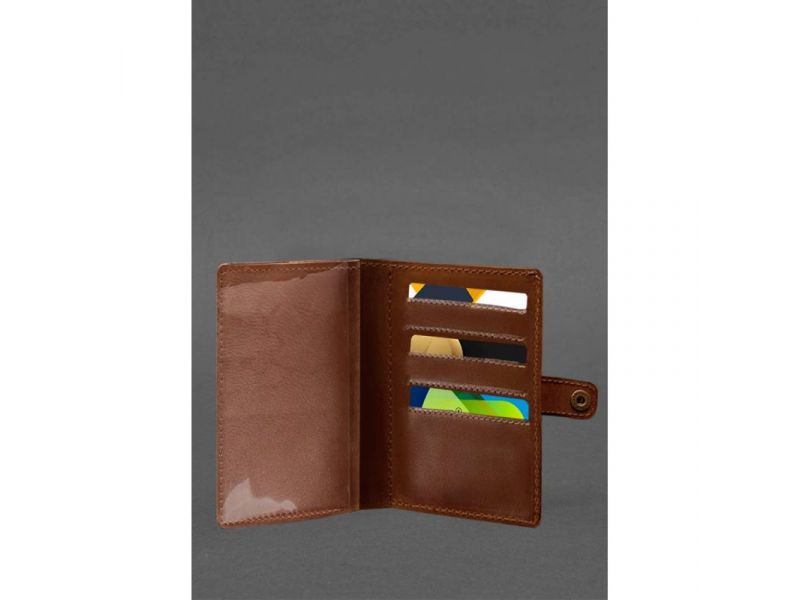 Кожаная обложка-портмоне для военного билета 15.0 светло-коричневая Crazy Horse, фото 3