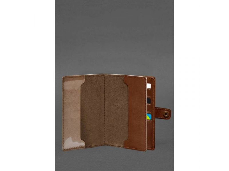 Кожаная обложка-портмоне для военного билета 15.0 светло-коричневая Crazy Horse, фото 2