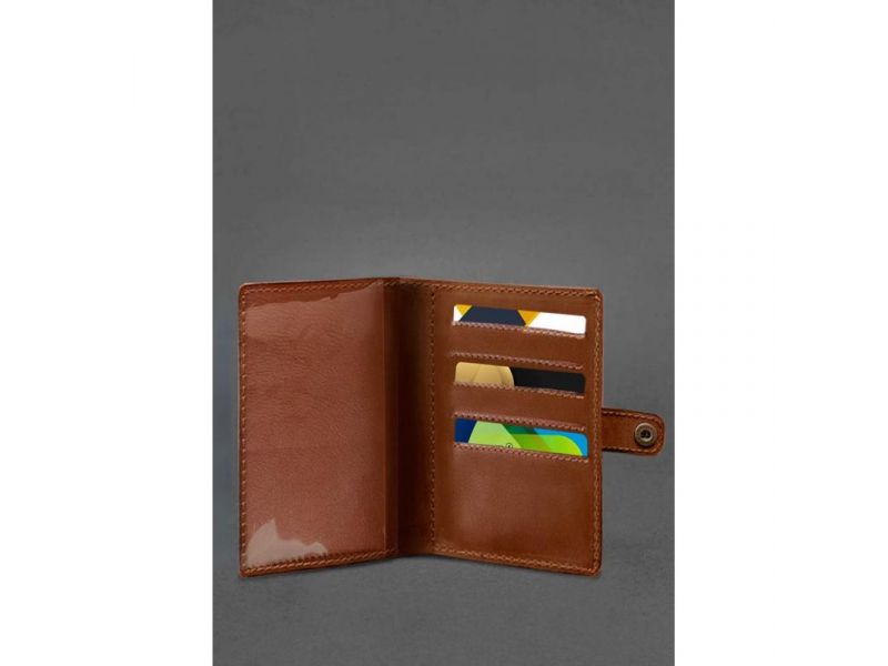 Кожаная обложка-портмоне для военного билета 15.0 светло-коричневая, фото 3