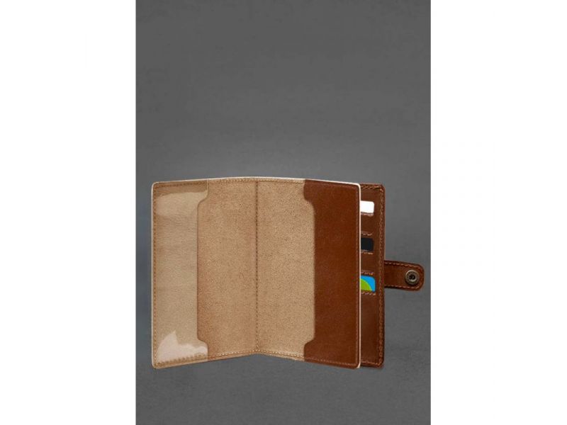 Кожаная обложка-портмоне для военного билета 15.0 светло-коричневая, фото 2