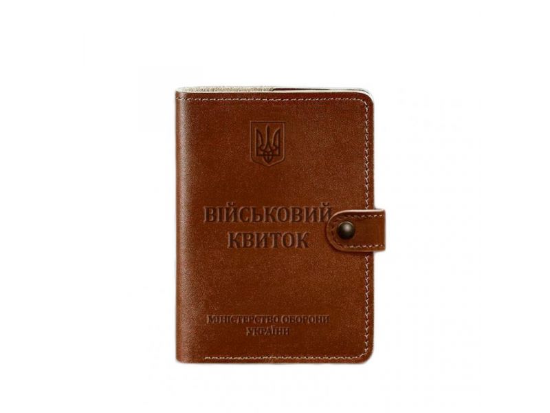 Кожаная обложка-портмоне для военного билета 15.0 светло-коричневая, фото 5