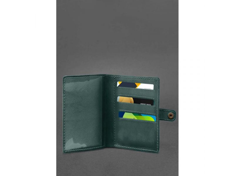 Кожаная обложка-портмоне для военного билета 15.0 зеленая, фото 3