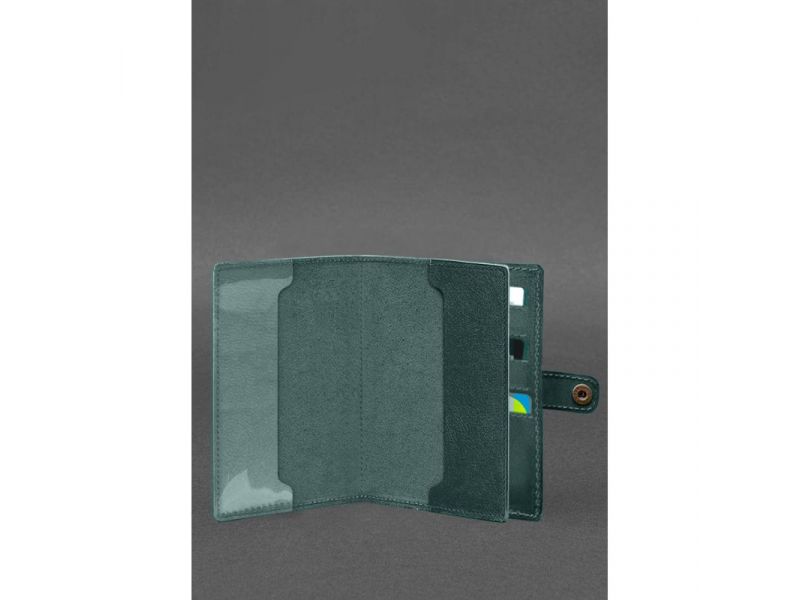 Кожаная обложка-портмоне для военного билета 15.0 зеленая, фото 2