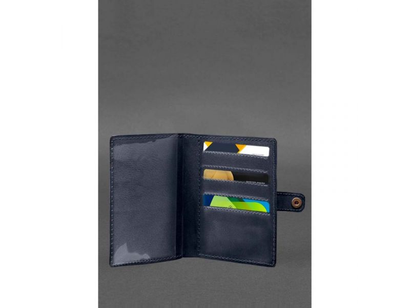 Кожаная обложка-портмоне для военного билета 15.0 темно-синяя, фото 3