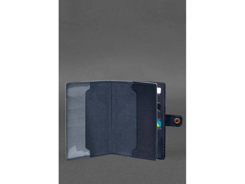 Кожаная обложка-портмоне для военного билета 15.0 темно-синяя, фото 2